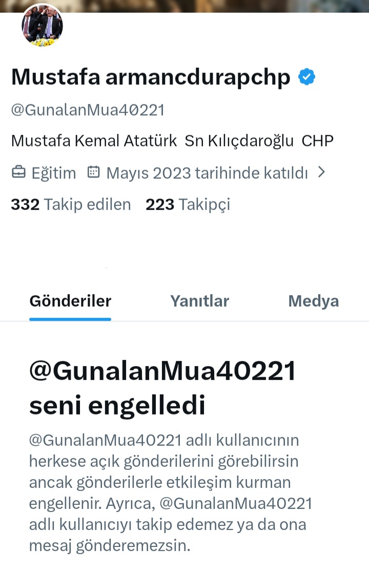 Kimin algı yaptığını çok iyi görüyoruz, kemal trolü. Ekrem Bey'e mahkeme öncesi iftira atanlar, mahkemede inkâra başladı. Madem kurultay şaibeliydi de TROLLERİNİN tüm yalvarmalarına rağmen, kemal neden kurultaylarda başkan adayı olamadı? Cevap veremeyince de engelliyorsun, trol.