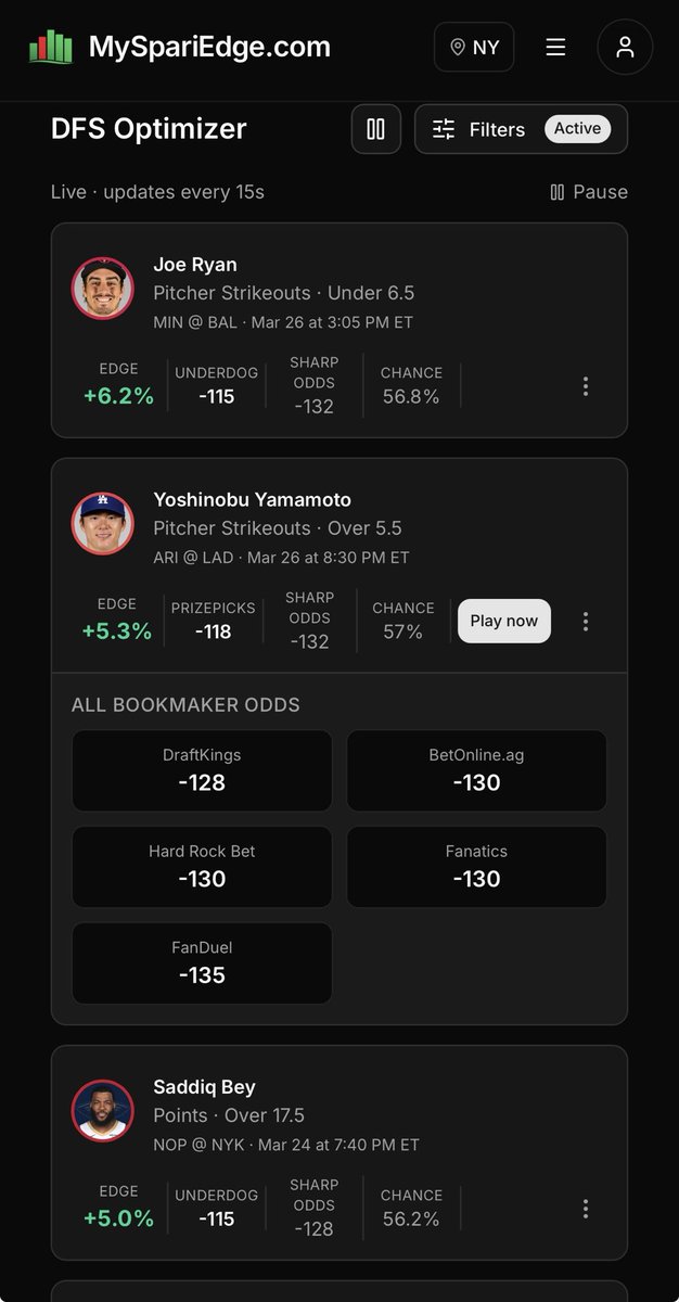 DFSnDONUTS's tweet photo. MLB is live in the betting tools for +EV optimizers, sharp money radar, and the rest of the stuffffffsss 👇 https://t.co/Crh0ZPltqe