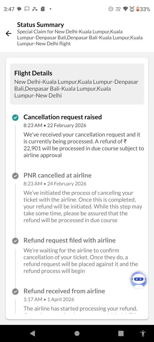 arunkishore85's tweet photo. @makemytripcare @makemytripcare @airasia @AVA_airasia following up on my refund for flight that was rescheduled multiple times since 22nd Feb 2026 - and there is no way to reach the air asia customer care @Rajesh_Magow @DGCAIndia @MoCA_GoI https://t.co/pqxdDlhBAq