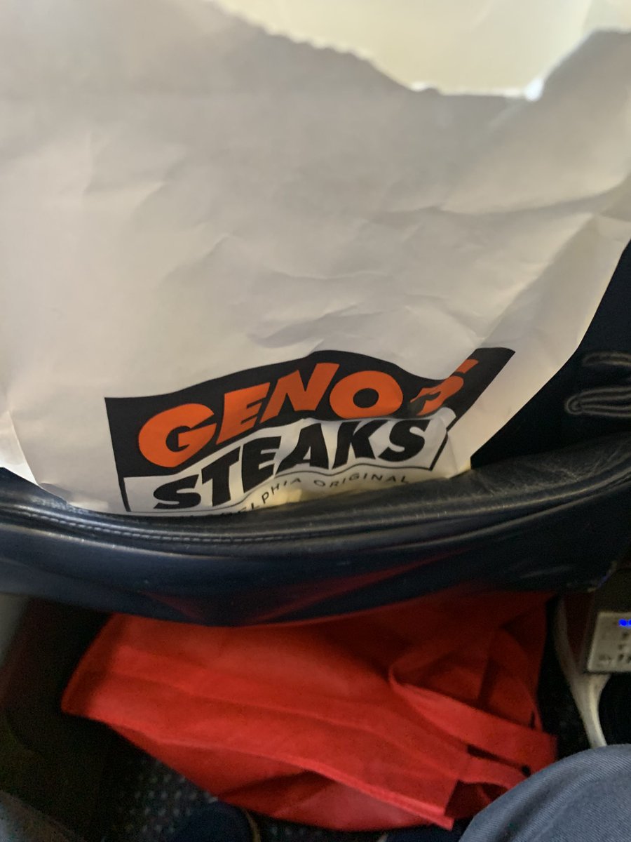 Ready for my flight from Philadelphia to Boston. <a href="/GenosSteaks/">Geno's Steaks</a>
