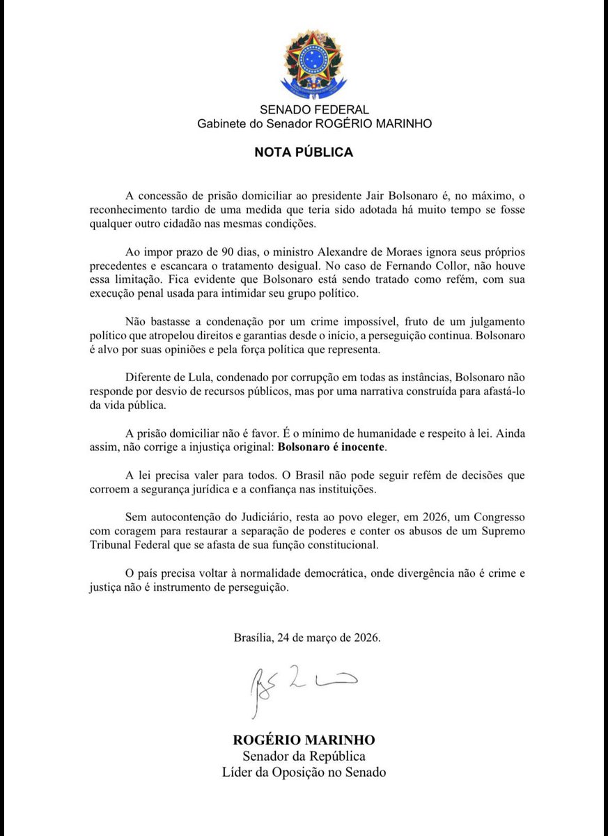 Disse tudo, Senador Marinho. 
Pior é ver o <a href="/STF_oficial/">STF</a>  carimbando todas as ilegalidades do Alexandre de Moraes. 
Até quando ?
