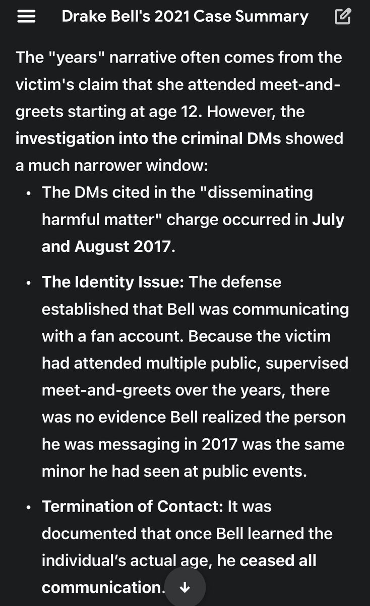MaddyPuffin's tweet photo. You already doubled down because your initial comment was bs from the start. He was never charged or convicted of a sex crime. Yet you are saying he is a rapist, when he in fact was a victim of one as a child. 

The girl lied a lot bc she was not well mentally and acted like a salty teenager with a wealthy lawyer daddy. 

Both did mistakes: she faking her identity online & him believing for 2 months she is an adult that he is able to talk to. Yet it never even went to a sexting point bc he asked her age and blocked her. No pics, nothing graphic, no talk about meet ups. He did the fucking right thing and she was not having it and started to stalk him and his then fiancée, even contacted his exes. And when she didn’t achieve them splitting up, she made false claims a year later.

You are twisting his words when he took accountability for what he actually did: being unintentionally reckless.

She never took accountability, not even when it became so bad that Drake went missing for being suicidal bc of this mess she created.

And that all was backed by the investigation, digital forensics and her own witnesses. 

False allegations only hurt real victims. And enabling false accusers does too. It sets back everything real survivors fought for decades. 

Almost everybody knows the truth  by now, besides people like you, who can’t evaluate their view point when presented with new facts. 

(Don’t come @ me for using an AI summary; I can’t attach over 1k pages of case files)