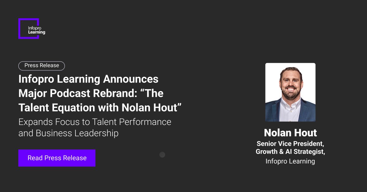 InfoproLearning's tweet image. Talent strategy is now business strategy. "The Talent Equation with Nolan Hout" explores how leaders build skill, drive performance, and scale impact. Read PR for details: hubs.ly/Q0481Gm20

#infoprolearning #unlockpotential #talentstrategy #workforceperformance #leadership
