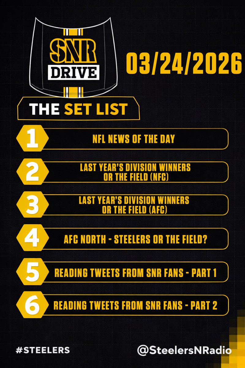 SNRDriveTV's tweet image. Today's #SNRDrive setlist! 

#HereWeGo #Steelers #SteelersNation