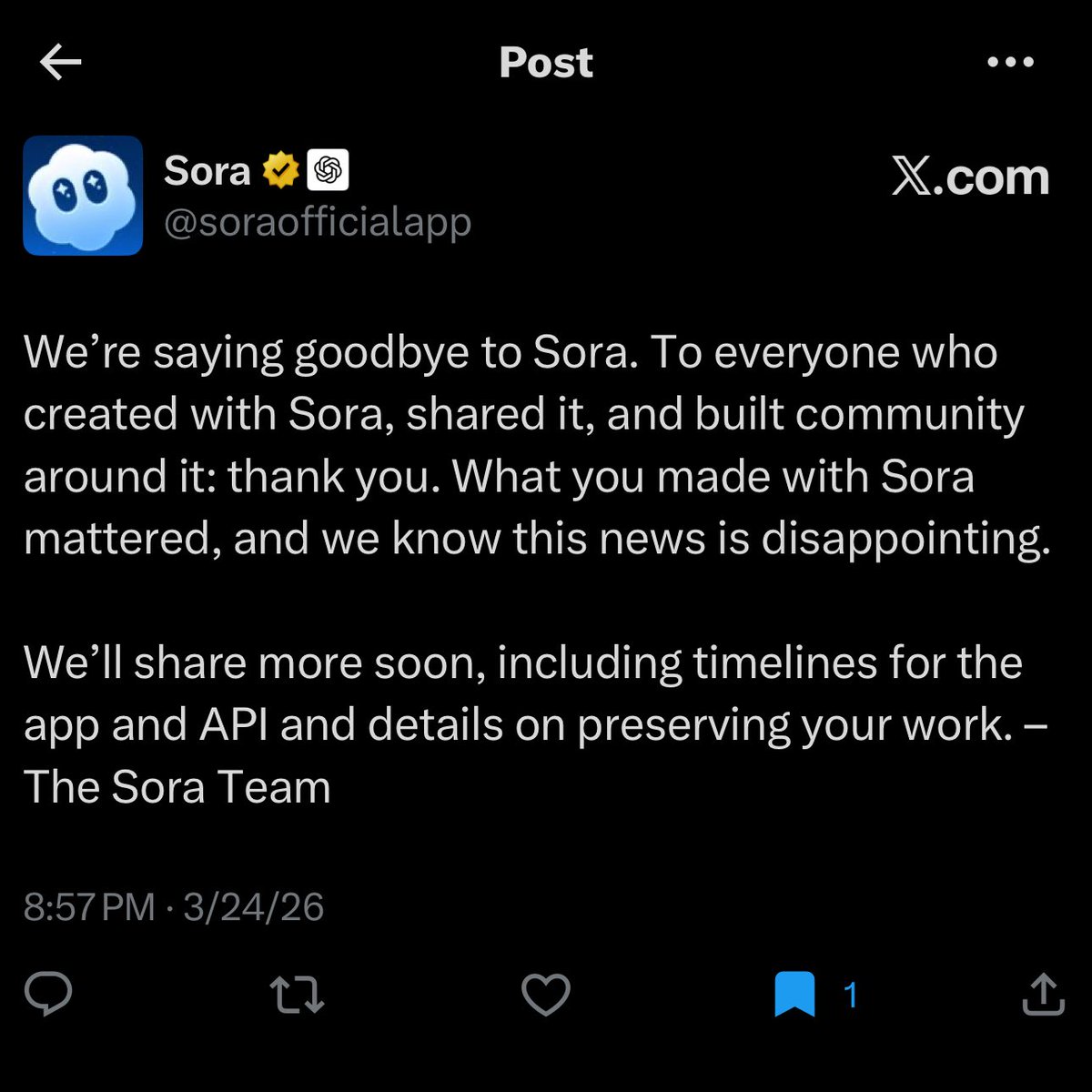 Sora shutdown post