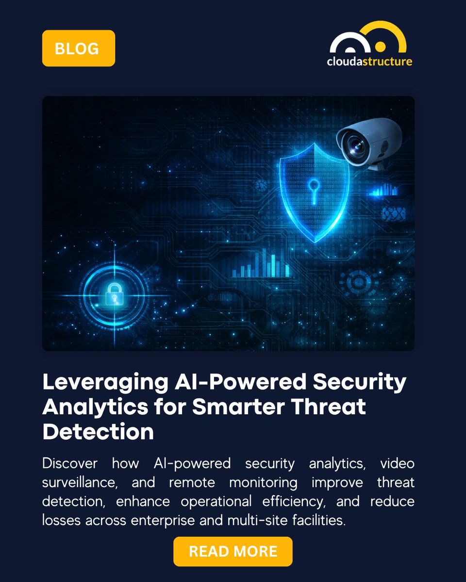 cloudastructure's tweet image. Don’t just collect data — use it.

Learn how AI security analytics turn video into real-time threat detection and operational insights.
🔗 na2.hubs.ly/H04tS070

#AISurveillance #SecurityTech #SmartSecurity #LossPrevention