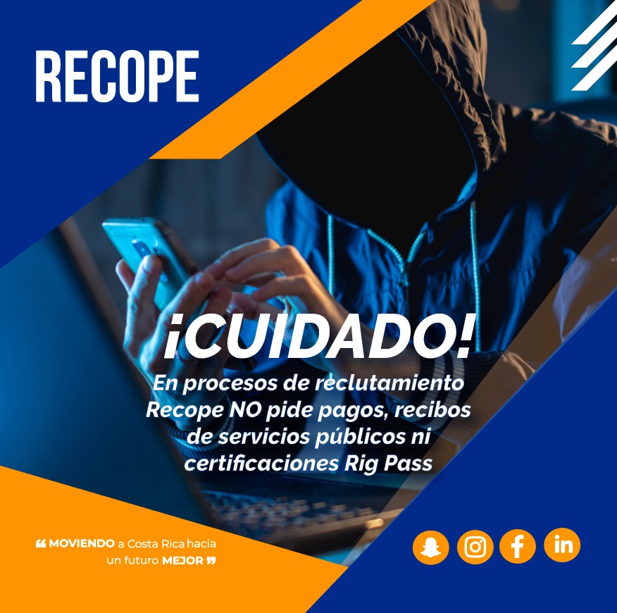 Delincuentes siguen utilizando el nombre de Recope para ofrecer empleos falsos y pedir dinero.
Lea la noticia completa aquí: ow.ly/MlZ450Yym5j

#Recope #MoviendoCR