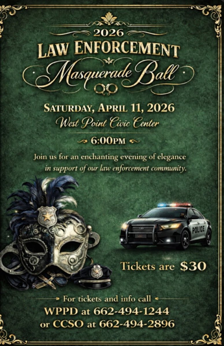 Join us for an evening of elegance and community support! 🎭✨

CCAC Chapter members will be in attendance at the 2026 Law Enforcement Masquerade Ball on Saturday, April 11, 2026, at 6:00 PM at the West Point Civic Center.

This is a wonderful opportunity to come together.