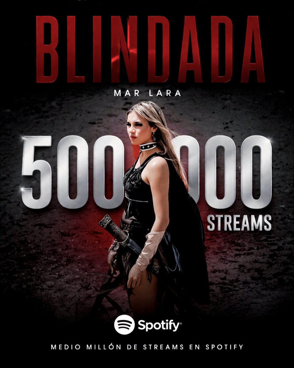 mar_larafanss's tweet photo. ⚔️ ¡MEDIO MILLÓN! ⚔️
🛡| “BLINDADA” el tercer sencillo inédito de Mar Lara, ha alcanzado los 500,000K Streams en Spotify!!🎧🎶
#MedioMillónStreams #Blindada #500kdestreams #MarLara https://t.co/h5fiVLjJNl