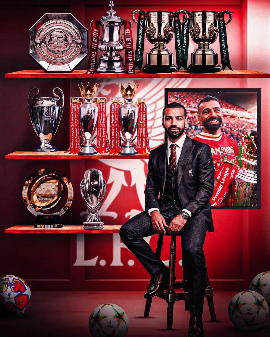 👑 Mohamed Salah’s trophy cabinet is absolutely stacked. 

🏆🏆 Premier League
🏆🏆 League Cup
🏆 UEFA Champions League
🏆 UEFA Super Cup
🏆 FIFA Club World Cup
🏆 FA Cup
🏆 Community Shield
⏳ And still competing for the FA Cup and UCL this season! 

❤️ Mo Salah leaves Liverpool