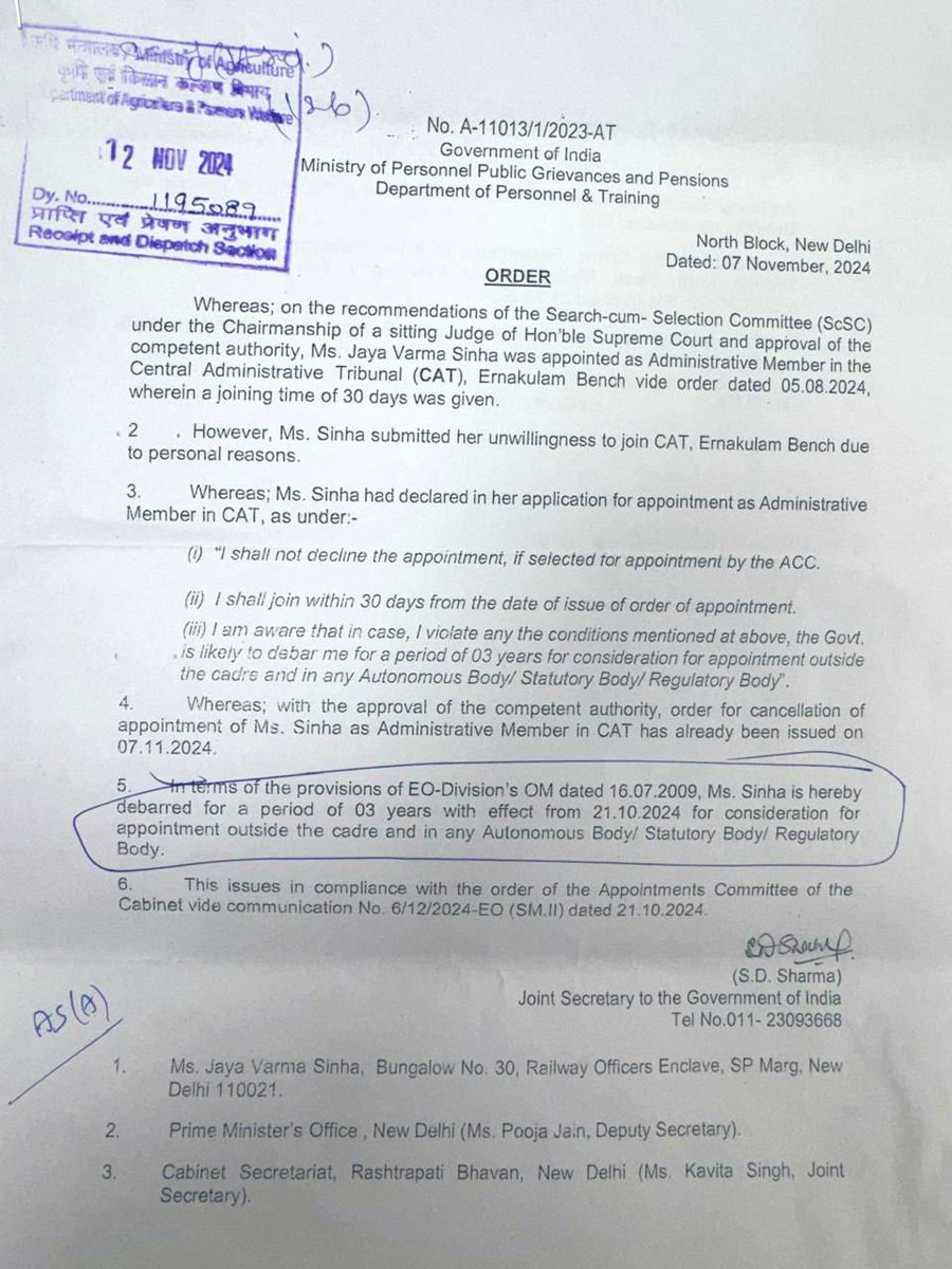 Railwhispers's tweet image. Lo &amp;amp; behold, on 15 Dec 2025, before the #cooling_off period of 3 yrs Ms. #JayaVarmaSinha was sworn as #CIC. What special competence is brought on the table by this? Is time of serving Hon'ble #Justice of the Supreme Court has no value? When you have submitted to screening..
#PMO