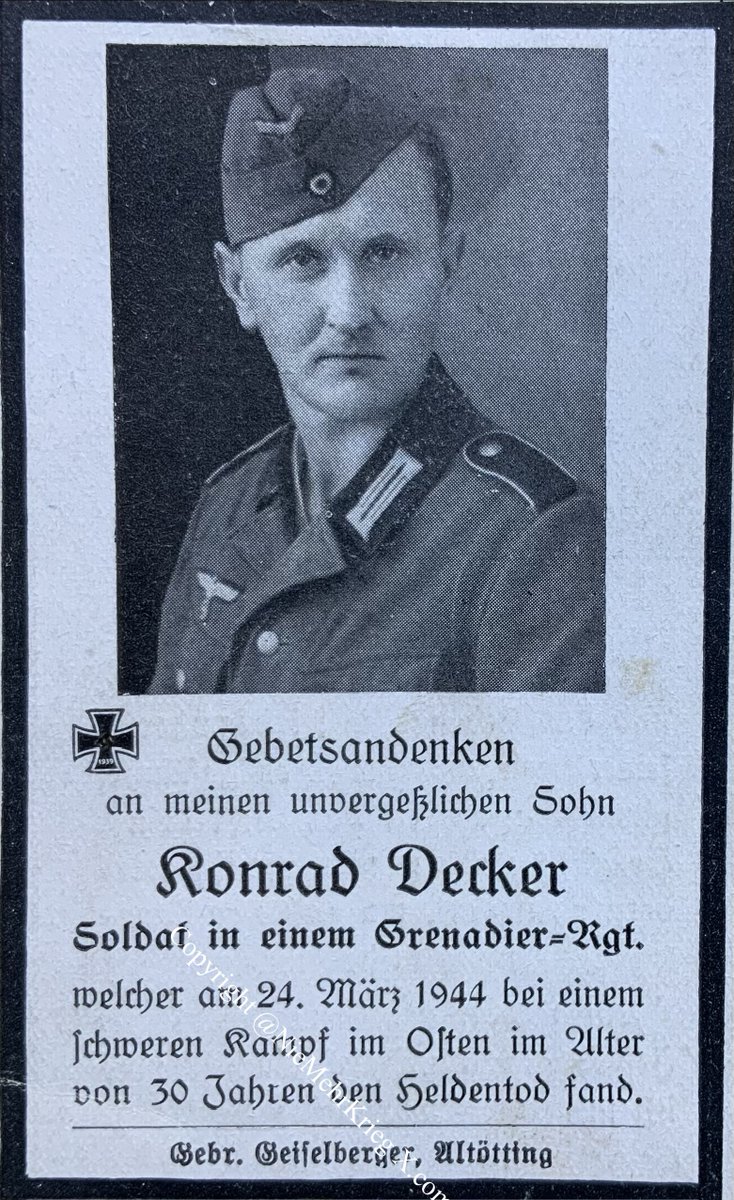 Konrad Decker aus Altötting fiel am 24. März 1944 an der Ostfront. Er war 30 Jahre alt. R.I.P. #NieWiederKrieg