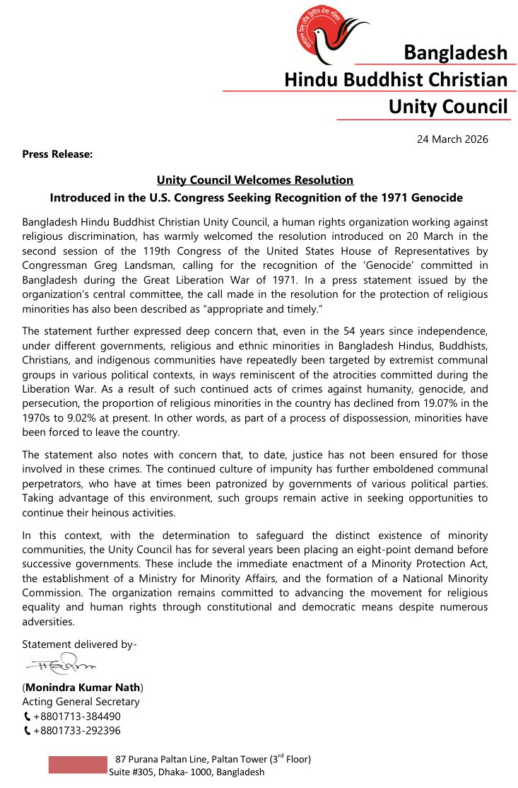 Bangladesh Hindu Buddhist Christian Unity Council tweet media