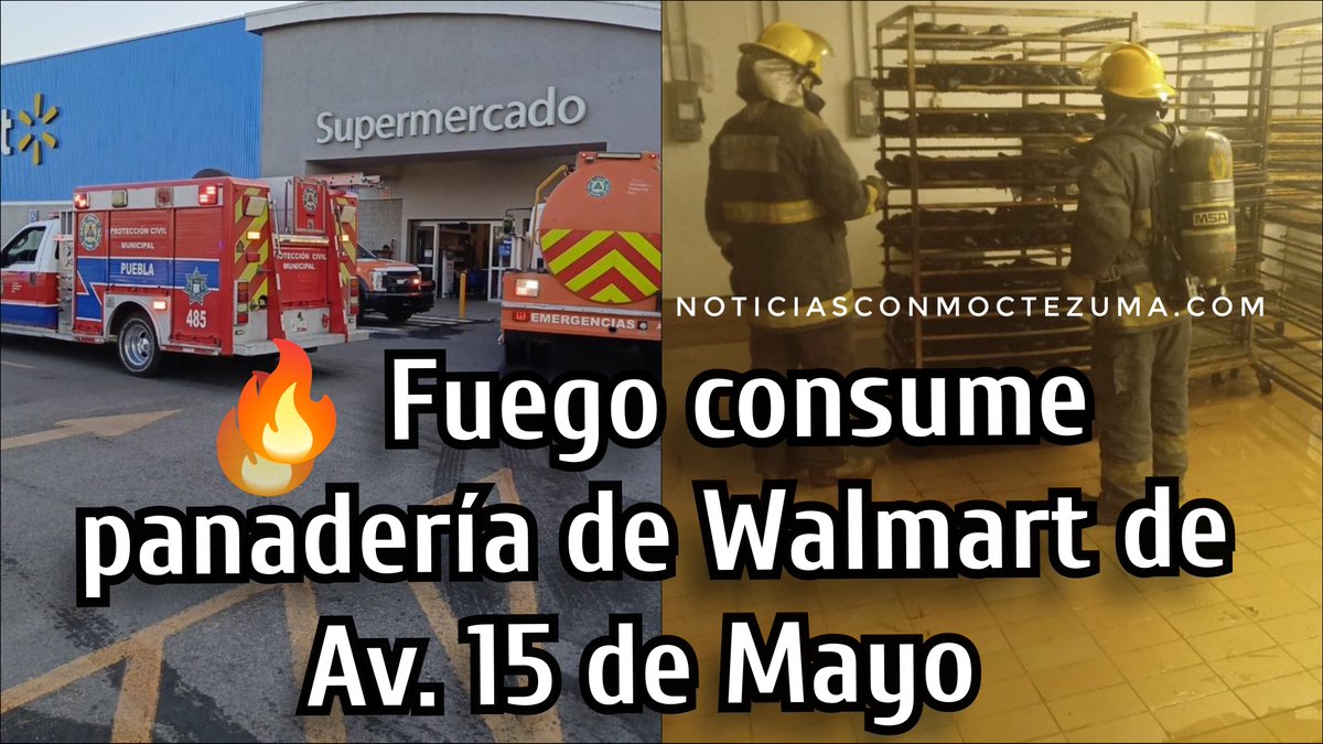 Joselmoctezuma's tweet image. 🚨Fuego consume panadería de Walmart en #Puebla

La mañana de este martes se registró un #incendio en el centro comercial #Walmart ubicado en la avenida de la 15 de mayo, se originó al interior de un horno en el área de #panadería. 

Brigadas de Protección Civil del municipio de