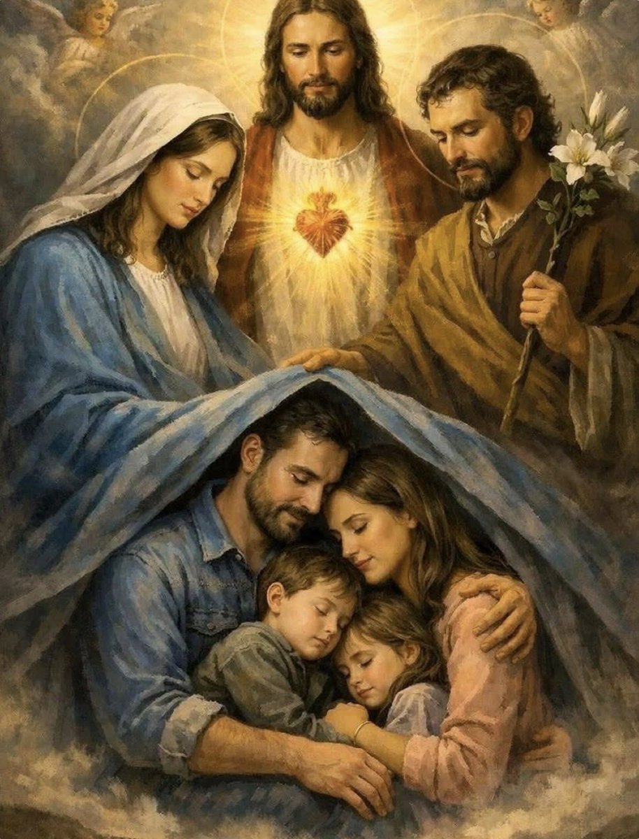 Sacred heart of Jesus, Immaculate heart of Mary, chaste heart of Joseph, I dedicate my family to you. Keep them under your mantle all the days of their lives.