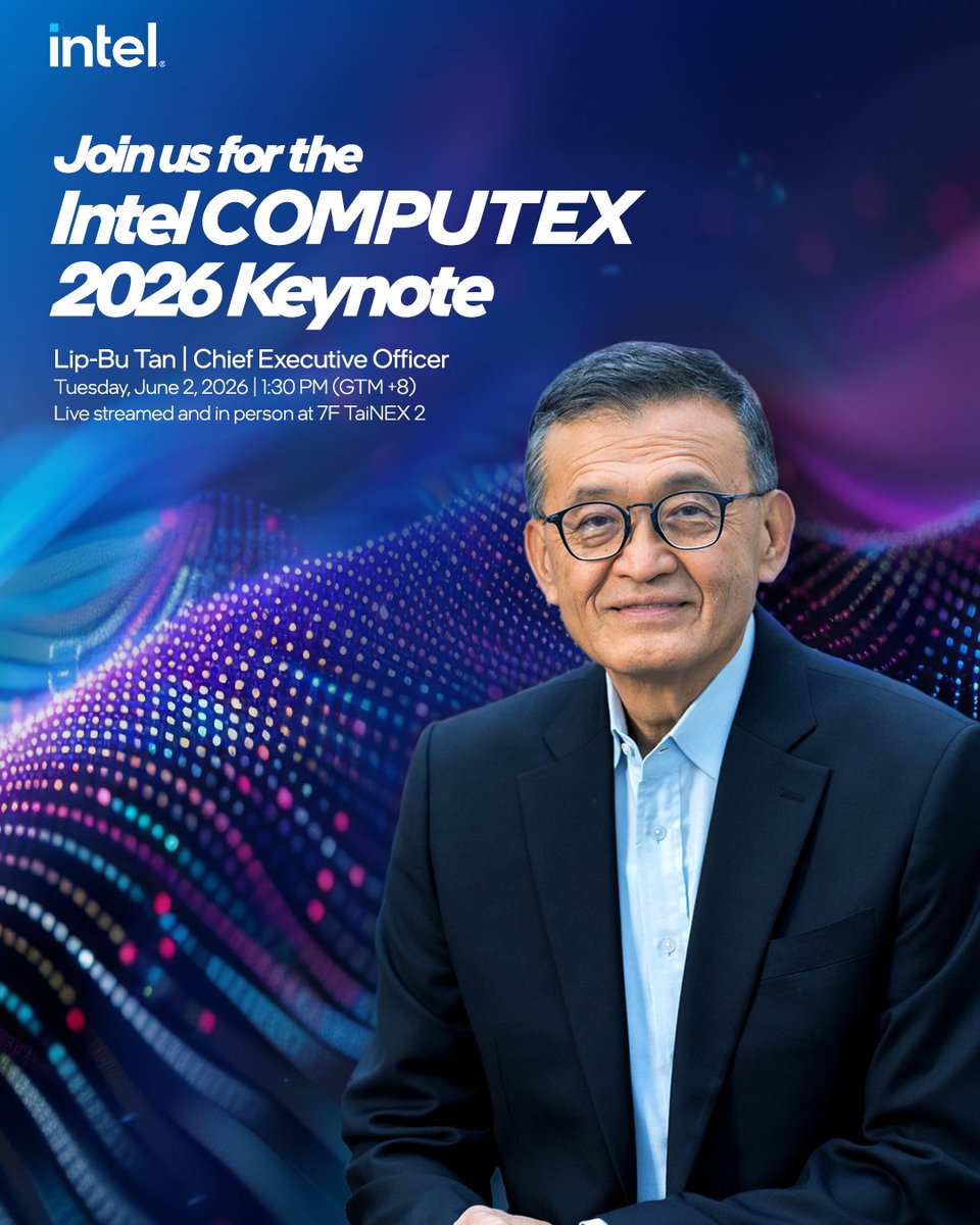 .<a href="/intel/">Intel</a> CEO <a href="/LipBuTan1/">Lip-Bu Tan</a> will deliver a keynote at #COMPUTEX2026.
As AI reshapes every industry, he’ll share how advancements across silicon, systems, and software—powered by strong ecosystem partnerships—are unlocking new levels of performance, efficiency, and scale.

Learn more: