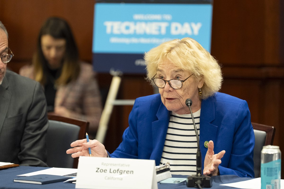 TechNetUpdate's tweet photo. Grateful to @RepZoeLofgren for her continued leadership on the House Democratic Commission on AI and the Innovation Economy and for joining #TechNetDay. U.S. global leadership and a strong economy require balanced policies that drive American competitiveness. https://t.co/wBUovGUeM6