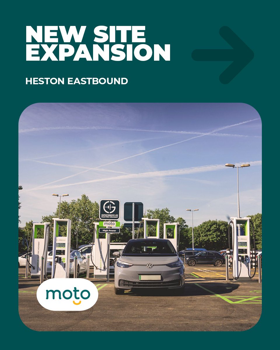 GRIDSERVE_HQ's tweet photo. Huge news for Heston Eastbound!⚡

We have expanded our EV charging hub with an extra 6 ultra rapid chargers.🙌

Find us at Heston Eastbound, Phoenix Way 2, Heston, TW5 9NB.📍 https://t.co/J87uGetbvk