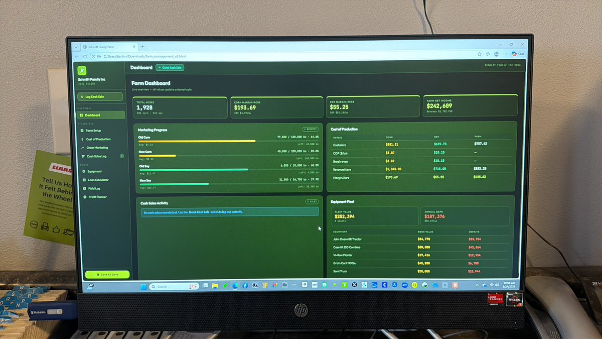 CarterSchmitt5's tweet photo. @FoulkShay using Ai to make farm management tools is absolutely game changing! Claude made this in about 15 minutes https://t.co/deTWiE1BYh