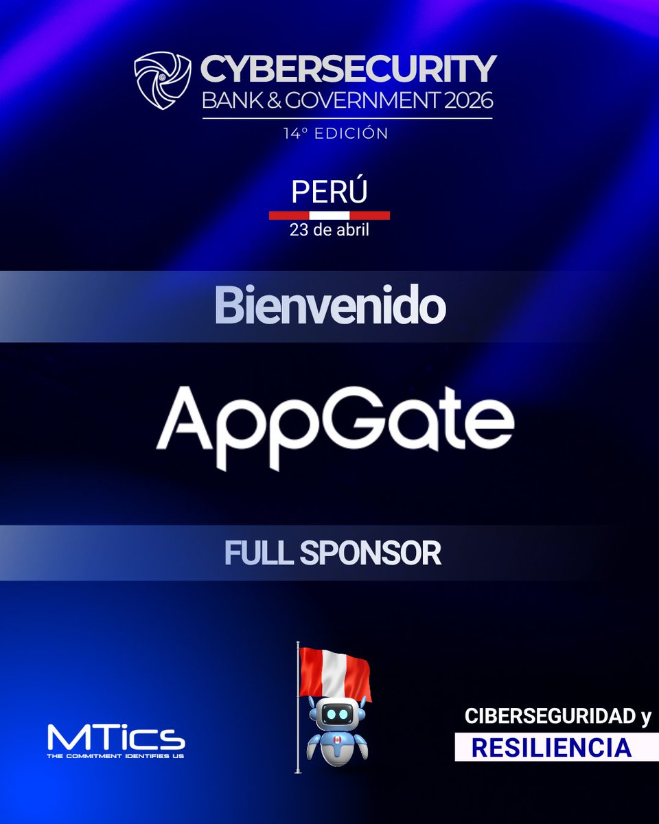 MticsProduccion's tweet photo. ¡Bienvenido @AppgateSecurity a Cybersecurity Bank &amp; Government Perú!

👉 Regístrate aquí: https://t.co/pPFEPA7oWz

🤝 Sponsorship opportunities: esteban@mticsproducciones.com

#CSBG2026 https://t.co/DG27JkRUv3