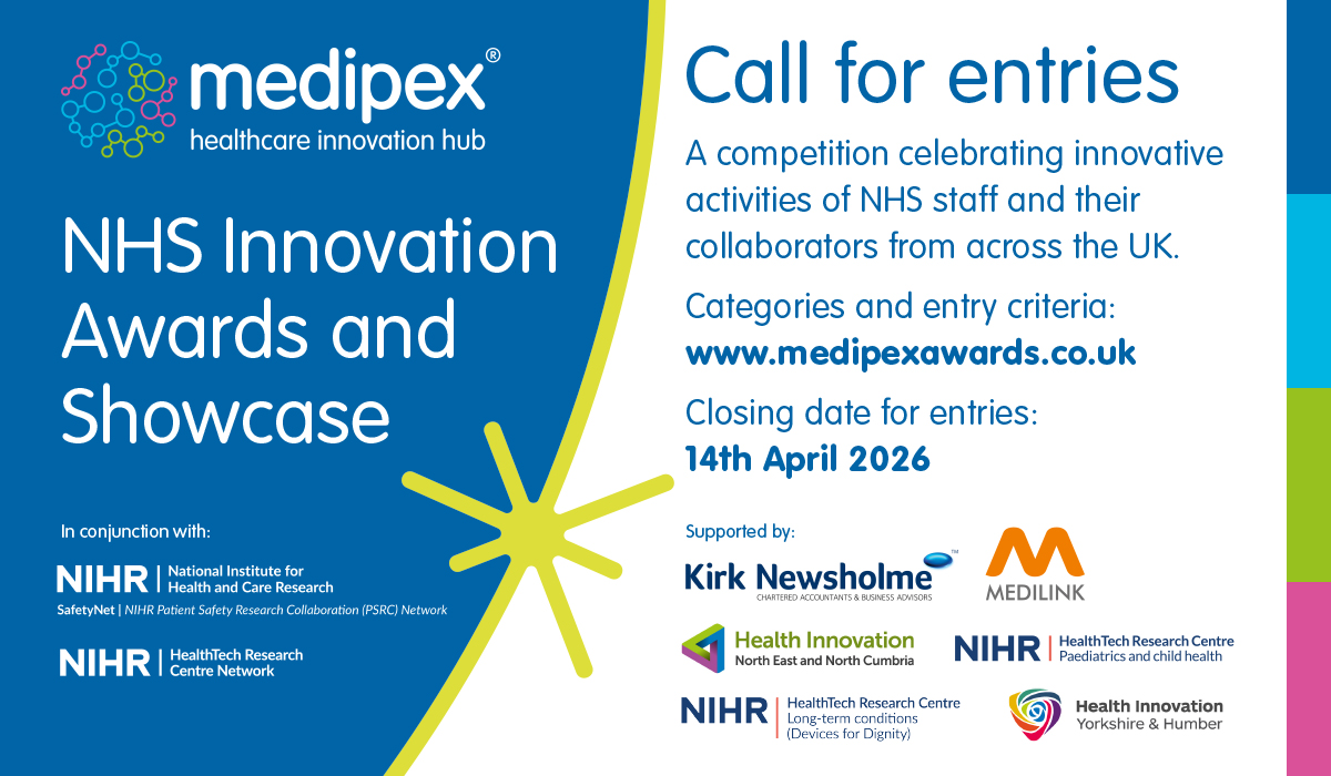 Medipex's tweet photo. 🚨 Deadline extension 🚨 

You now have until 14th April to enter the Medipex Ltd NHS Innovation Awards and Showcase!

⭐ Thank you very much to everyone who has already entered! We're very excited about celebrating the best innovations of NHS staff and their collaborators. ⭐ https://t.co/GaZWdNnka7