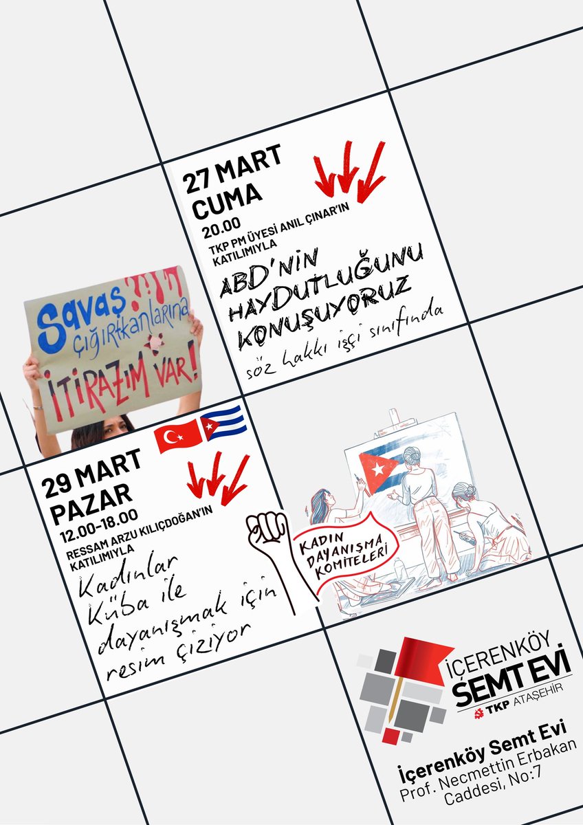 27 Mart’ta sözümüzü söylemek için, 29 Mart’ta birlikte üretmek için buluşuyoruz. Emperyalizme karşı sesimizi yükseltiyor, dayanışmayı büyütüyoruz. 🚩

📬 Katılmak için sayfamıza mesaj atabilirsiniz