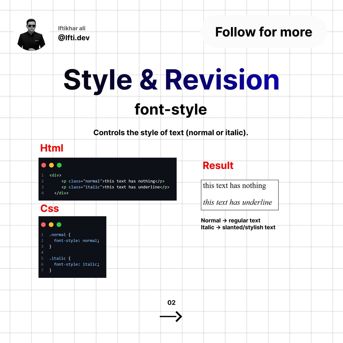 Iftiali_WebDev's tweet photo. Text decoration and styled revision in CSS play a powerful role in transforming simple text into visually engaging content. #FrontendDevelopment #TextStyling #Typography #CSS3 #WebDevelopment #UIDesign #UXDesign #CodingLife #LearnCSS #DesignTips #FrontendDev https://t.co/GPmJf8ZhwE