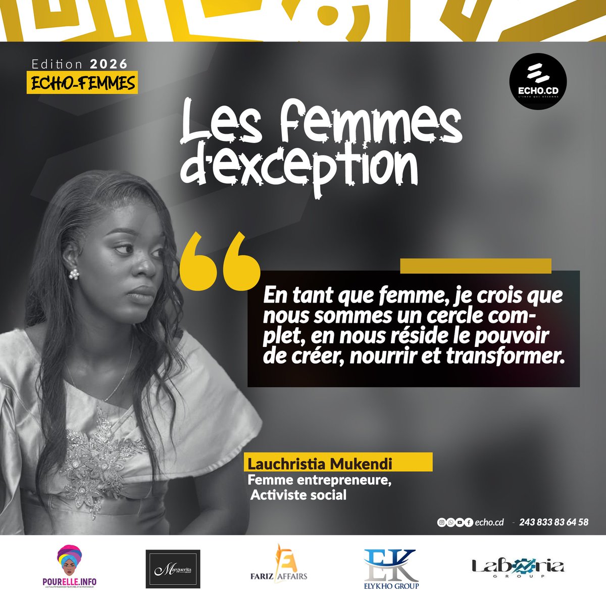 EchocdNews's tweet photo. #ECHOFEMMES 2026 - femme d'exception : Femme entrepreneure, activiste social https://t.co/EMnt5m965B