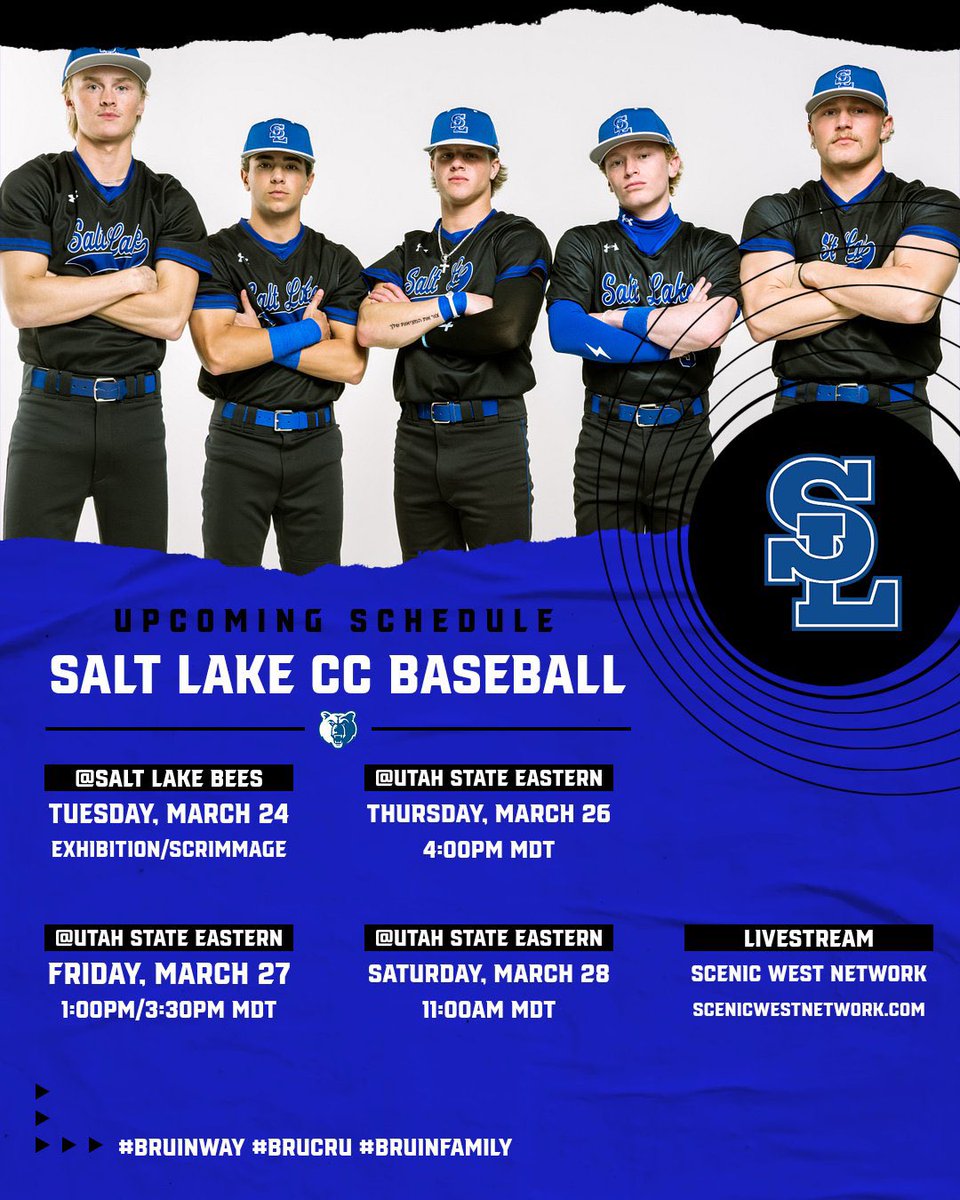 slccbaseball's tweet photo. #BruCru on the road all week. Starts w/opportunity to scrimmage @ The Ballpark at America First Square vs. the Salt Lake Bees. Event Not Open to Public. Friends/Family w/limited seating. Bruins then head to Helper, UT for 4 games SWAC series vs. USUE.
#bruinway  #bruinfamily https://t.co/3FOftnjdA2