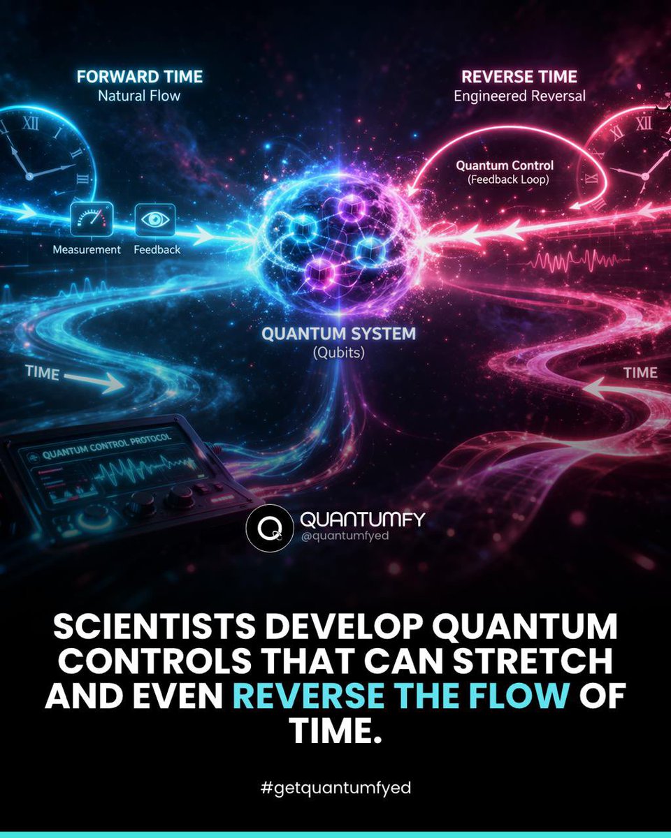 ⚛️ Scientists have discovered a way to manipulate the flow of time in quantum systems.

Using advanced quantum control techniques, researchers can stretch, blur, or even make time appear to run in reverse at the microscopic level. ⏳

This breakthrough could unlock new ways to