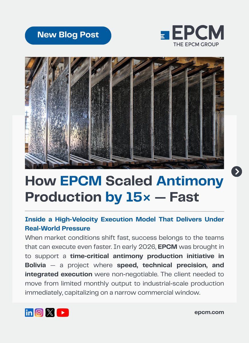 TheEpcmGroup's tweet photo. We transformed a constrained legacy facility into an operation capable of scaling production by 15ร.
๐ ๐ฆ๐๐ถ๐ฝ๐ฒ ๐๐ผ ๐ฒ๐
๐ฝ๐น๐ผ๐ฟ๐ฒ ๐๐ต๐ฒ ๐ณ๐๐น๐น ๐ฝ๐ฟ๐ผ๐ท๐ฒ๐ฐ๐ ๐๐๐ผ๐ฟ๐.
๐ทโโ๏ธ๐ทโโ๏ธ ๐ง๐ฎ๐น๐ธ ๐๐ผ ๐ผ๐๐ฟ ๐ฒ๐
๐ฝ๐ฒ๐ฟ๐๐:
https://t.co/8zxB5ttxx0
#EPCM #Metallurgy #Electrowinning https://t.co/ipbyQEfj5X