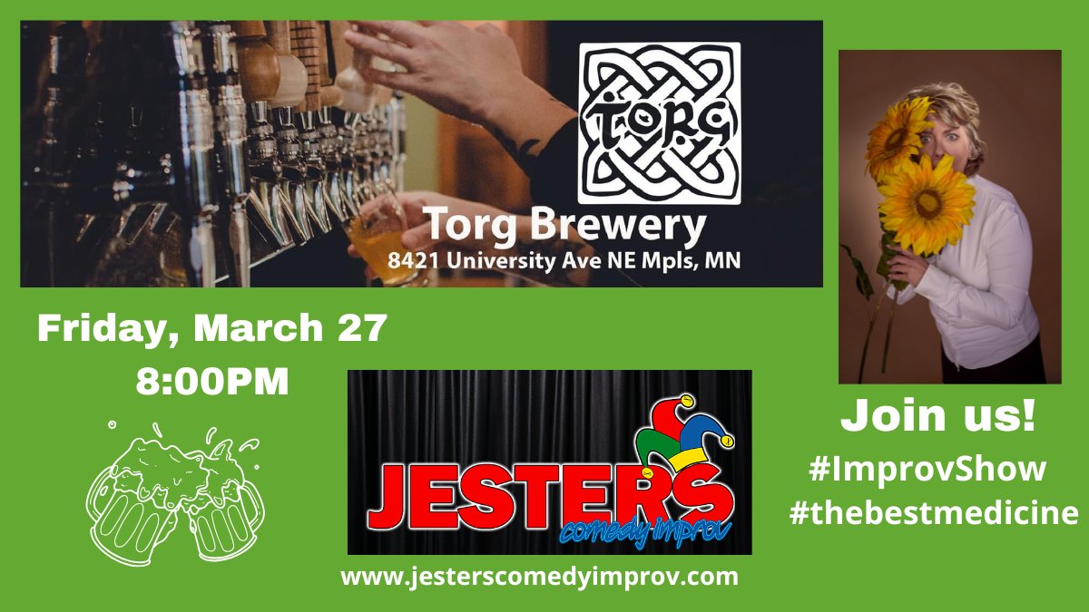 loricrever's tweet image. 🍺Twin Cities Craft Brew Devotees: Join us this Friday at @TorgBrewery—a night of🍀springtime comedy antics, 🍻 specialty brews, &amp;amp; 🎭 sketches inspired by your suggestions. #comedyimprov #craftbrewery #improvisation #livetheater @JestersComedyMN 🌻Photo credit @viveknarulacre1