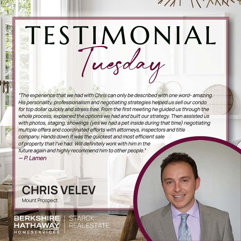 It’s Testimonial Tuesday, and today we’re shining the spotlight on Angela Robinson, Berkshire Hathaway HomeServices Starck Real Estate and Chris Velev, Broker Berkshire Hathaway HomeServices Starck Real Estate