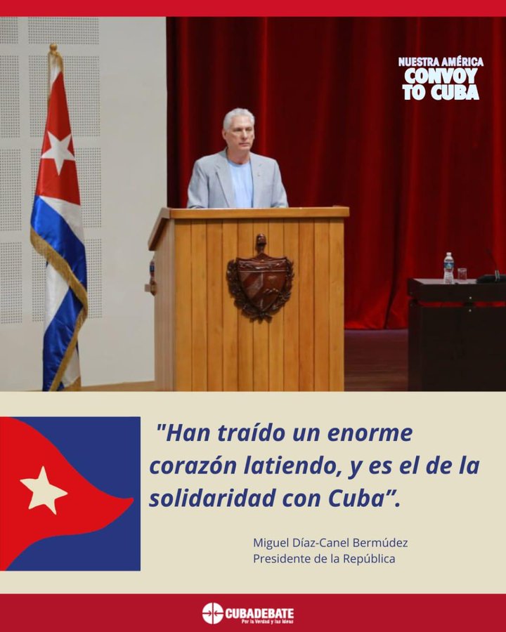 "Han traído un enorme corazón latiendo, y es el de la solidaridad con #Cuba" 
<a href="/DiazCanelB/">Miguel Díaz-Canel Bermúdez</a> 
#CubaNoEstáSola 
#IndustriasCuba