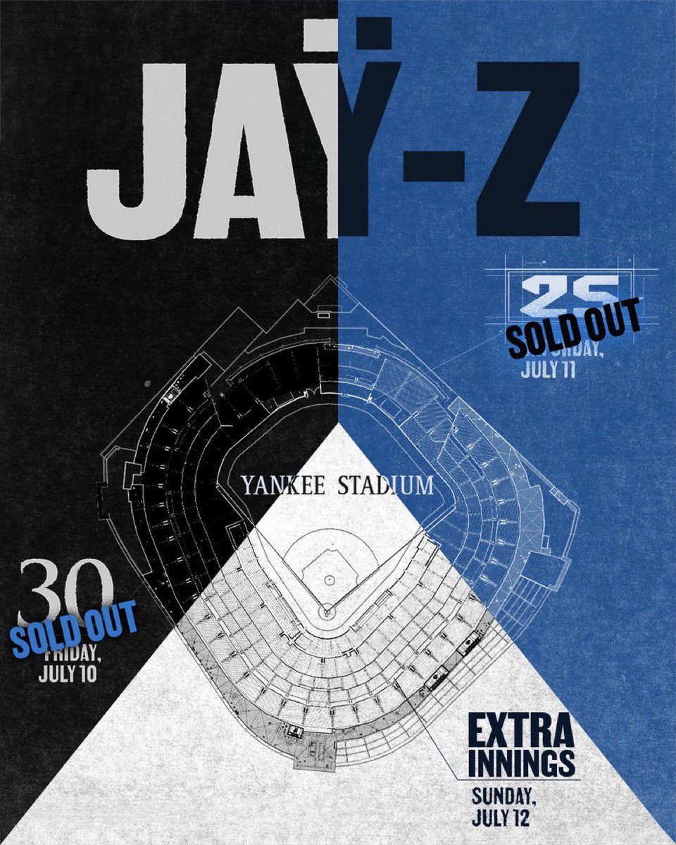itsavibe's tweet image. Roc Nation just announced another show after both Jay-Z Yankee Stadium shows sold out in minutes🚨

"Extra Innings" on Sunday, July 12th

Yankee Stadium | On-Sale at 1pm ET later today LiveNation.com
