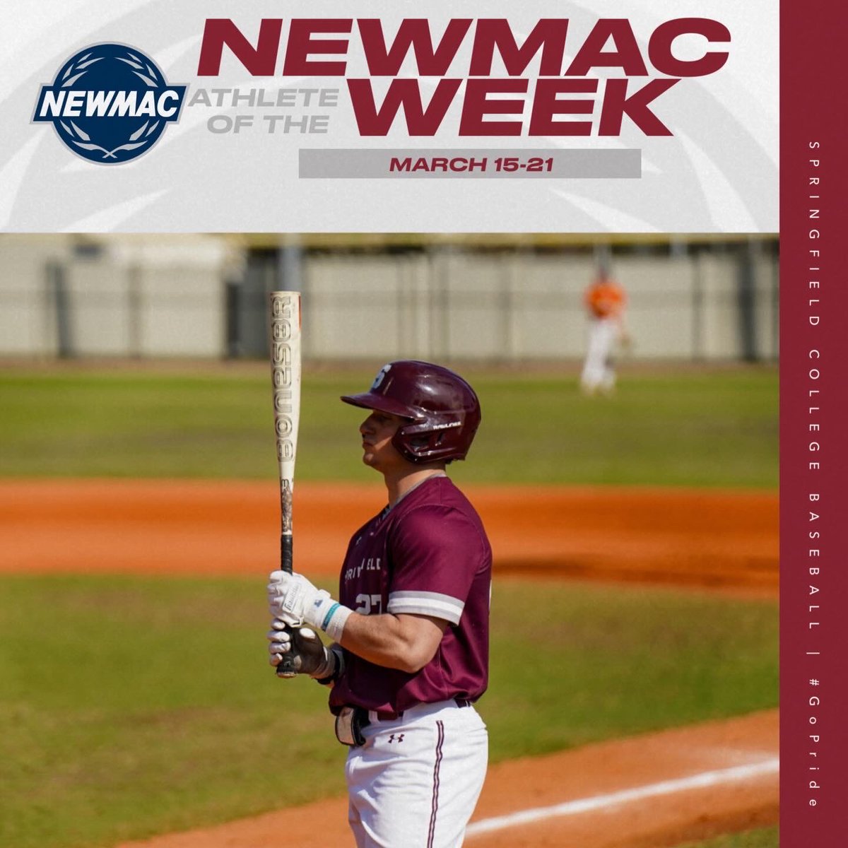 SCPrideBaseball's tweet photo. Grad Captain Mike Lepere absolutely showed out in Florida last week!! He is your @newmacsports Male Athlete of the Week for the week of March 15-21! 

#Studbolts #SCAthletics #GoPride #SCBaseball #NEWMACBaseball https://t.co/ZfjXNtKsyR