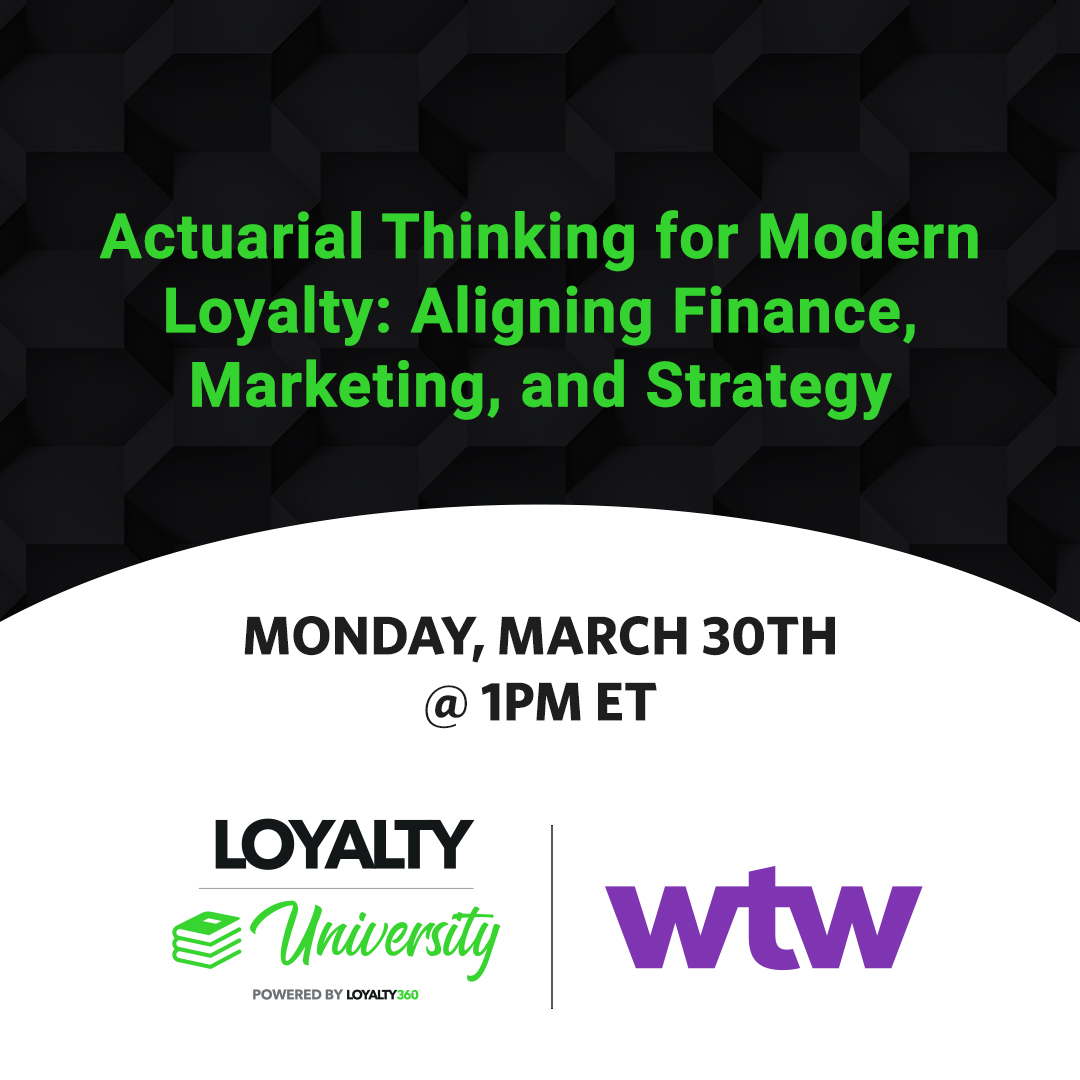 MJohnsonLoyalty's tweet photo. What if actuarial thinking could transform your loyalty strategy?

📅 Monday, 3/30 | 1PM
Join Loyalty360 + Willis Towers Watson to explore how data, forecasting, and finance alignment can elevate program performance. For brand members only. 

#CustomerLoyalty #DataStrategy https://t.co/O2k1dW0yS7