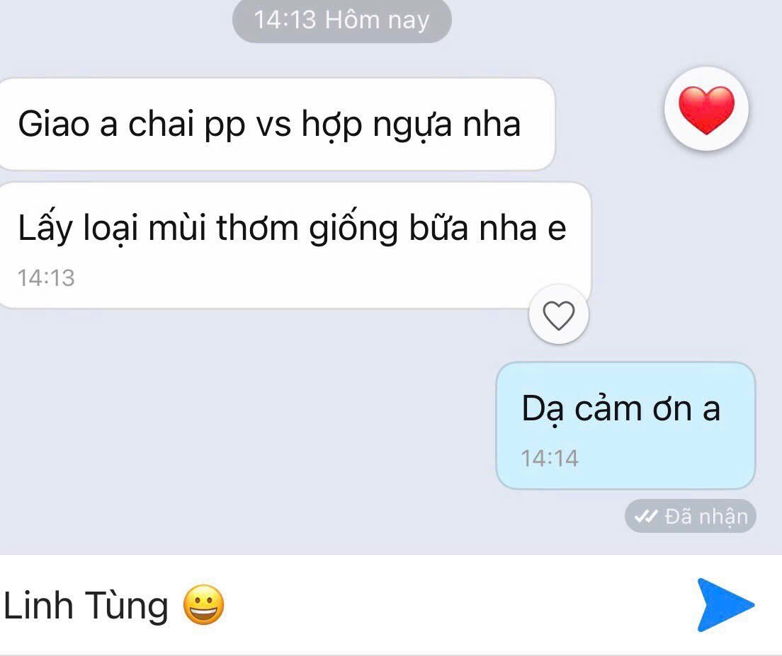 Chai 10ml chai tròn mùi thơm 
 Giá 185k giảm còn 150k
Ship toàn quốc 
Giao nhanh Sài Gòn 0899379032 (Zalo)
Hàng không đau đầu hay rát mũi
Tuyển sĩ toàn quốc 
CTV ib kiếm thêm