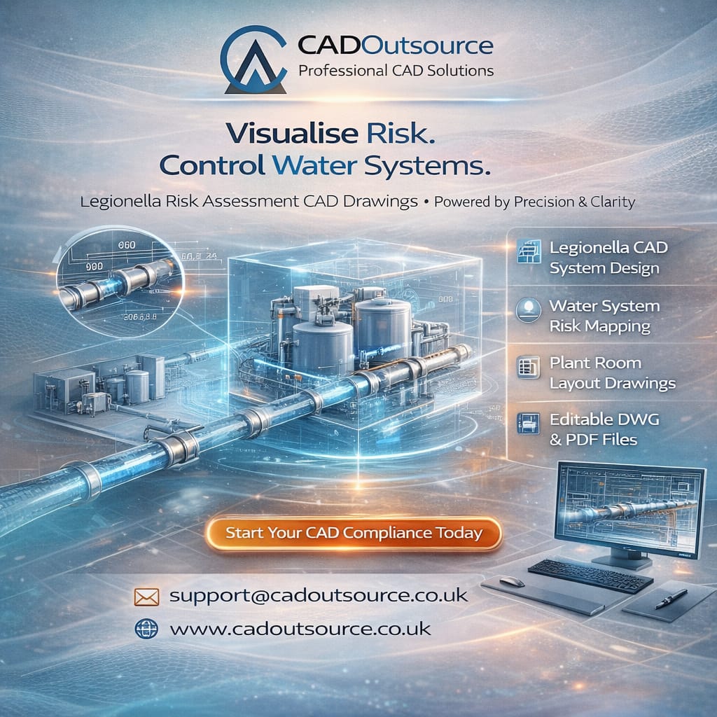 cadoutsourceltd's tweet image. Clear Legionella Risk Assessment with accurate CAD drawings 💧
Water system schematics, plant room layouts &amp;amp; compliance-ready designs you can trust.

📧 support@cadoutsource.co.uk
🌐 cadoutsource.co.uk

#CADServices #LegionellaCompliance #WaterSystemCAD #EngineeringDrawings