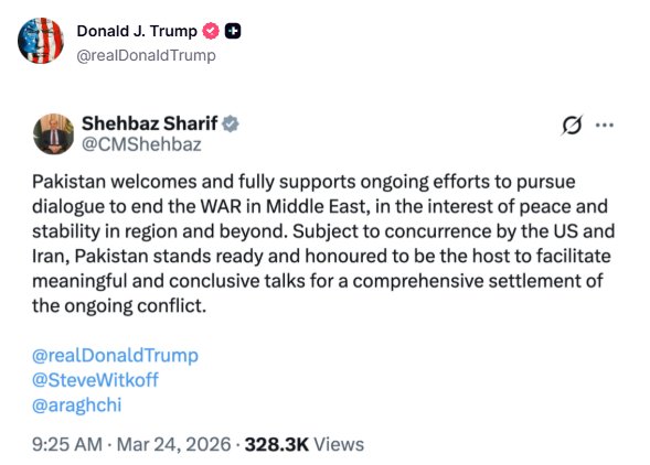🔴🚨🇵🇰🇺🇸Trump reposts Shehbaz Sharif’s invitation for U.S.–Iran talks in Pakistan.
👇🏻👇🏻