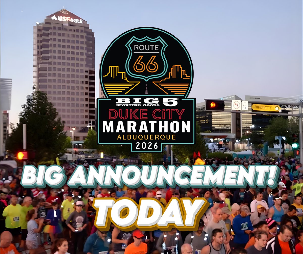DukeCityRun's tweet image. 🚨Join us LIVE today at 1PM on the Duke City Marathon Facebook page for a special announcement with Albuquerque Mayor Tim Keller.

You won’t want to miss what’s coming for 2026.

#DukeCityMarathon #ABQ #LivePressConference #BigAnnouncement