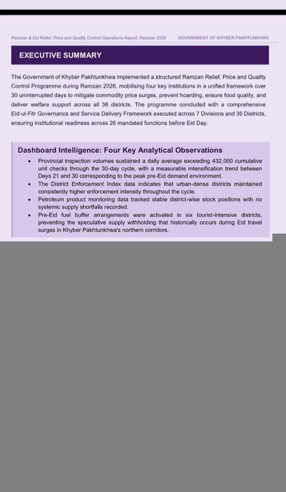 خیبر پختونخوا رمضان اینڈ عید ریلیف، پرائس اینڈ کوالٹی کنٹرول آپریشن رپورٹ!!

وزیراعلیٰ خیبر پختونخوا کے گڈ گورننس پروگرام کے تحت رمضان المبارک میں شہریوں کو معیاری اشیائے ضروریہ کی فراہمی اور قیمتوں پر مؤثر کنٹرول کے لیے ایک جامع رمضان ریلیف، پرائس اینڈ کوالٹی کنٹرول پروگرام