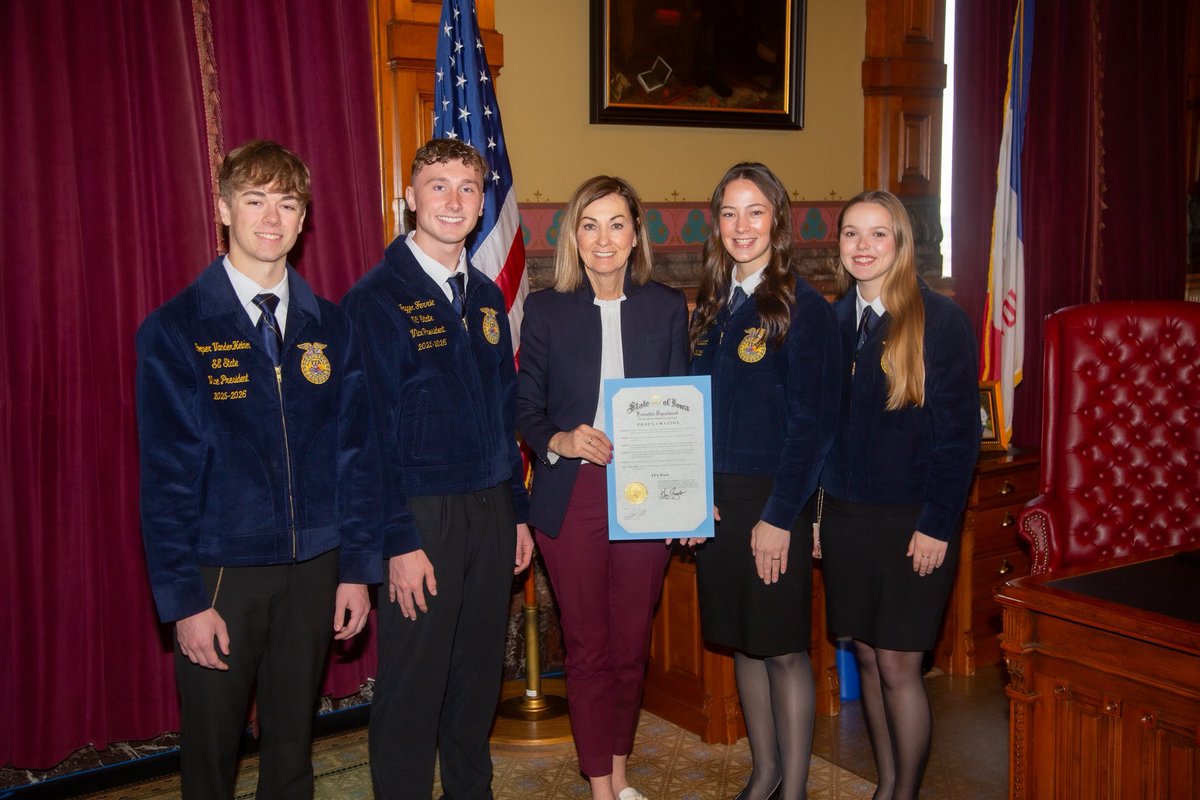 IAGovernor's tweet photo. It’s #IowaAgWeek! So proud to be Governor of this great ag state that feeds and fuels the world.
Thank you to our farmers, producers, and ag leaders! https://t.co/zR7xWep9cZ