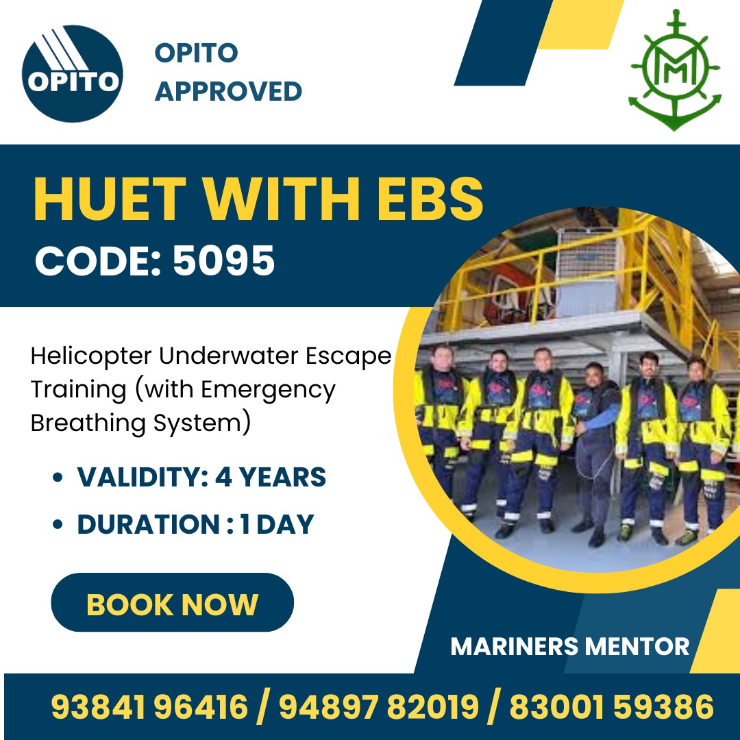MarinersE35351's tweet image. HUET with EBS training now available 📷📷
Get OPITO approved certification in just 1 day!

📷 93841 96416 | 94897 82019 | 83001 59386

#HUET #OPITO #MarineTraining #OffshoreSafety #EBS #MarinersMentor
