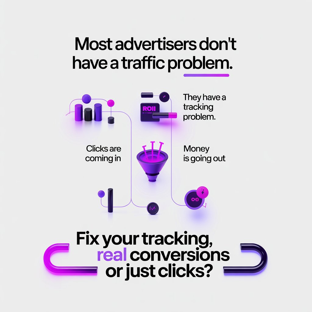 Most advertisers don’t have a traffic problem. They have a tracking problem.   
⤷ Clicks are coming in.   
⤷ Money is going out.   
⤷ But no one knows what’s actually working.
