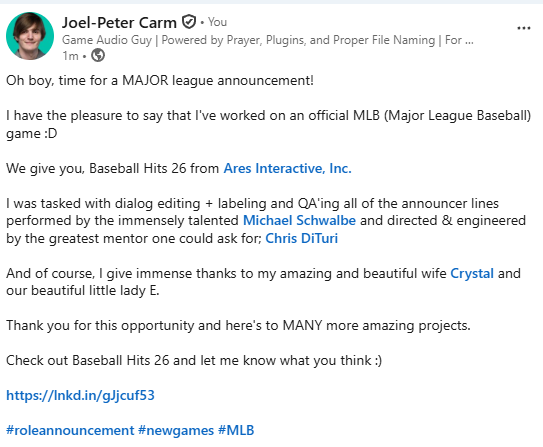 Joel-Peter Carm | Game Audio Guy™ 🎧 tweet media