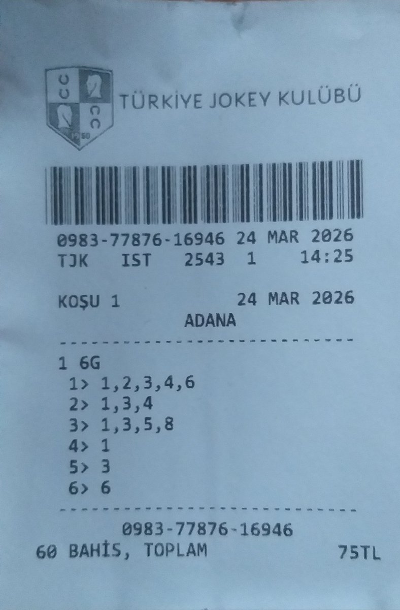 corci_5454's tweet photo. ADANA BİRİNCİ ALTILI 
4. 1. 8. 1. 3. 6 https://t.co/5FqKBUnkKj