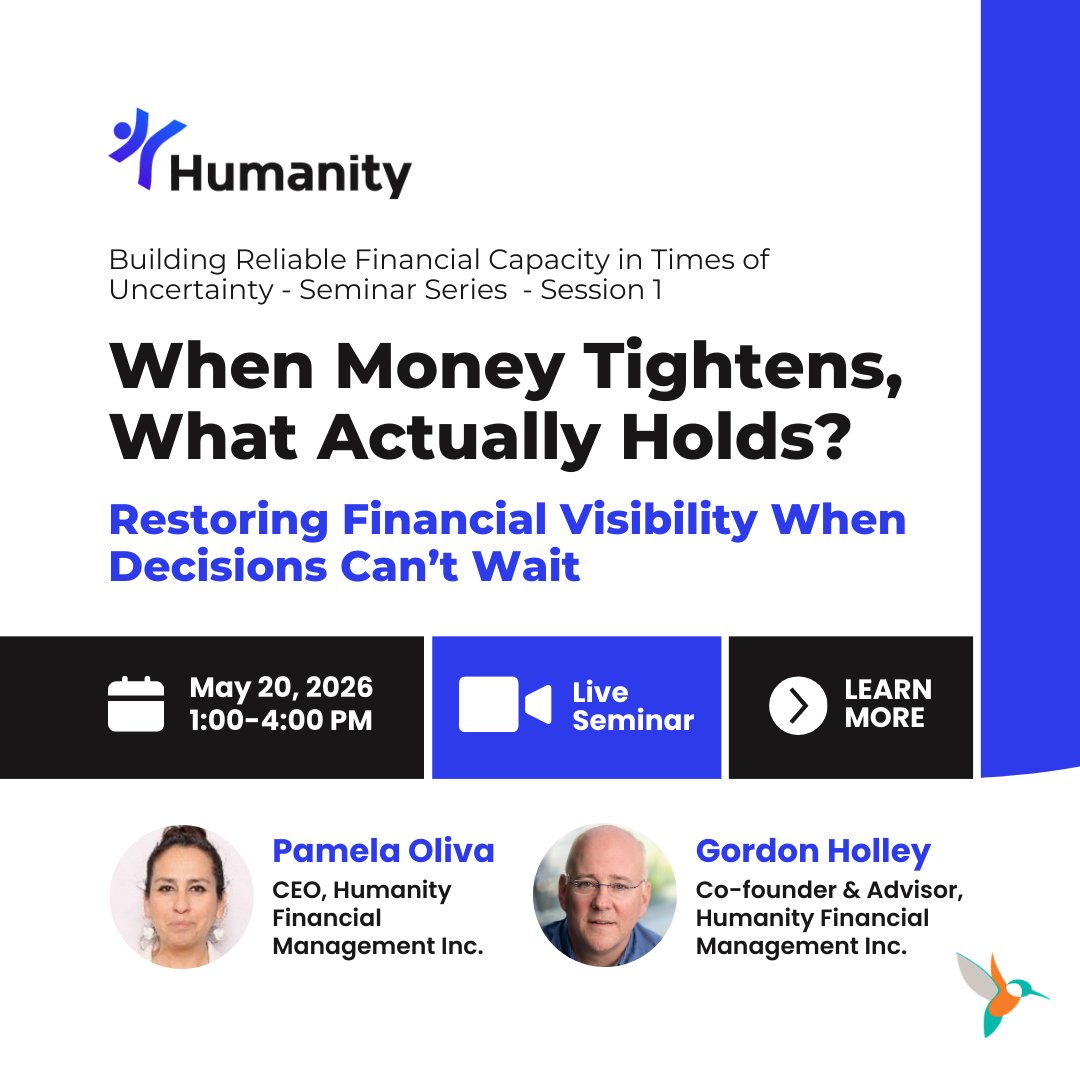 CharityVillage's tweet image. Register for this #seminar, hosted by CharityVillage in partnership with Humanity Financial Management. 

On May 20, Pamela Oliva and Gordon Holley will share their expertise and insights to help #nonprofits restore #financial visibility. 

Enroll Now! ⬇️

okt.to/wW6h1O