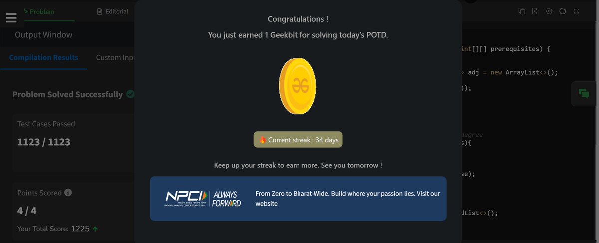 NavagyaSingh's tweet photo. Day 34 of #geekstreak60 #npci #womenintech #TechInnovation #geekstreak2026 #geeksforgeeks #CodingJourney #DSA
@geeksforgeeks https://t.co/VKuGZmRbJC