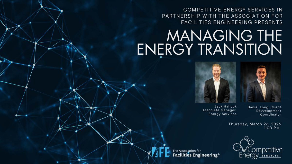 Join Zack Hallock &amp; Dan Long from the CES Energy Services team on Thurs, March 26 at 1:00 PM CST for timely insights on energy markets, the 2026–2027 outlook, GHG tracking, &amp; emerging solutions like energy storage.🔗 Register now

afe.org/content.aspx?p…

Photo by: Nina Callanan